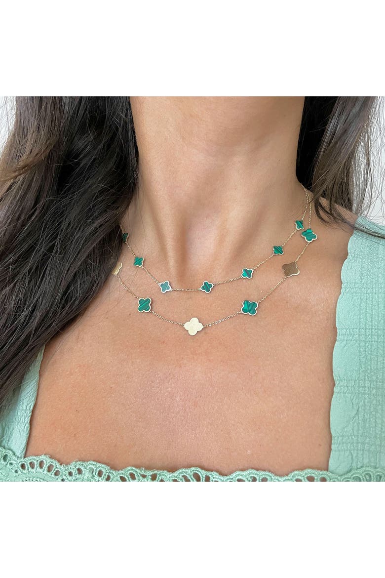 Mini Malachite Clover Necklace, Alternate, color, Malachite