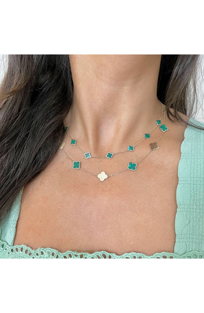 The Lovery Fine Jewelry Mini Malachite Clover Necklace, Alternate, color, Malachite