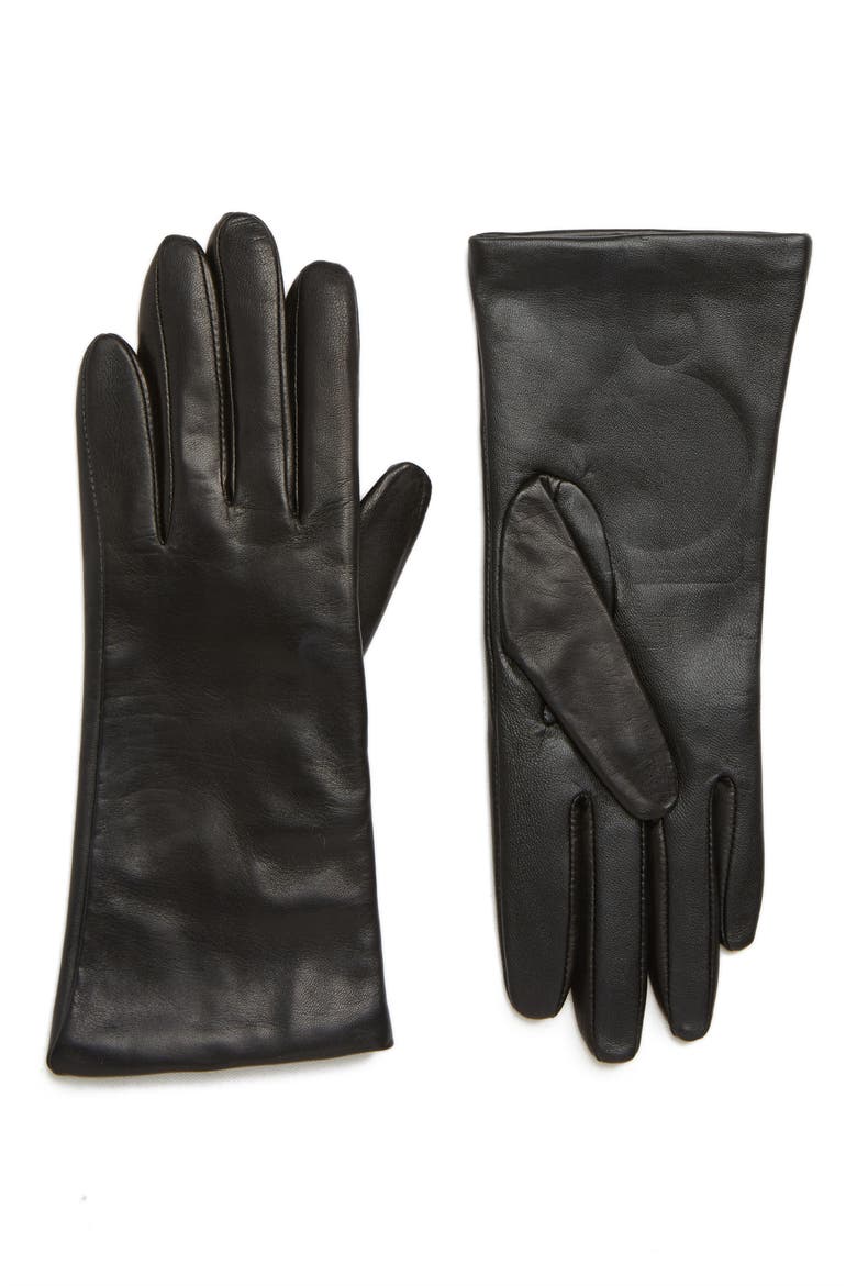 Cashmere Lined Leather Touchscreen Gloves, Main, color, BLACK