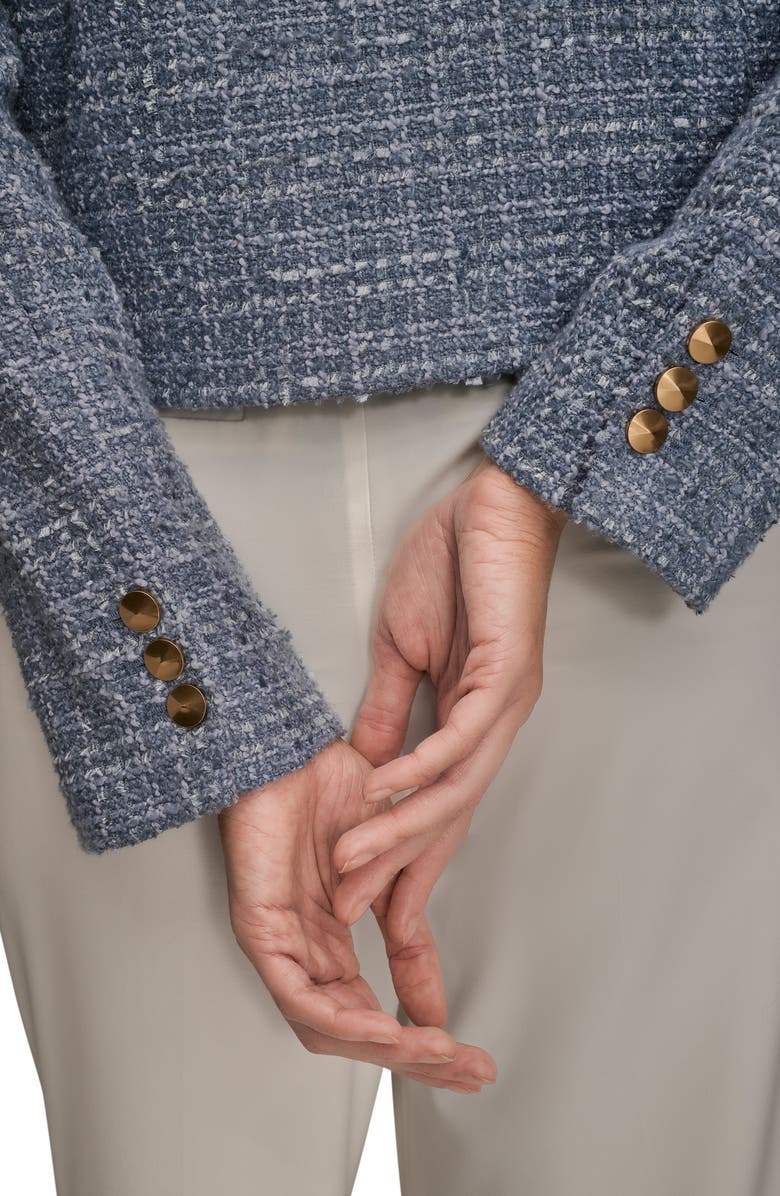 Donna Karan New York Fringed Double Breasted Crop Bouclé Jacket, Alternate, color, Tempest