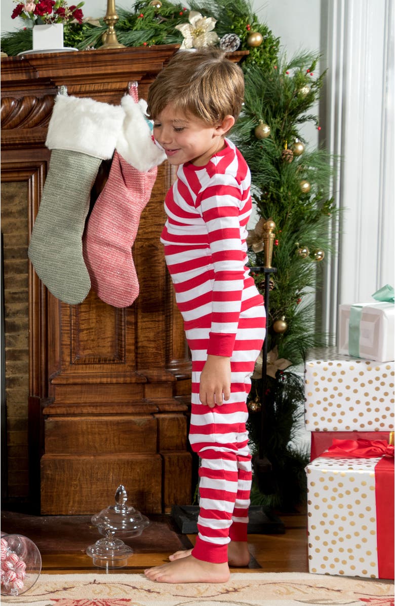 Leveret Two-Piece Striped Cotton Matching Family Holiday Pajamas, Alternate, color, Red & White