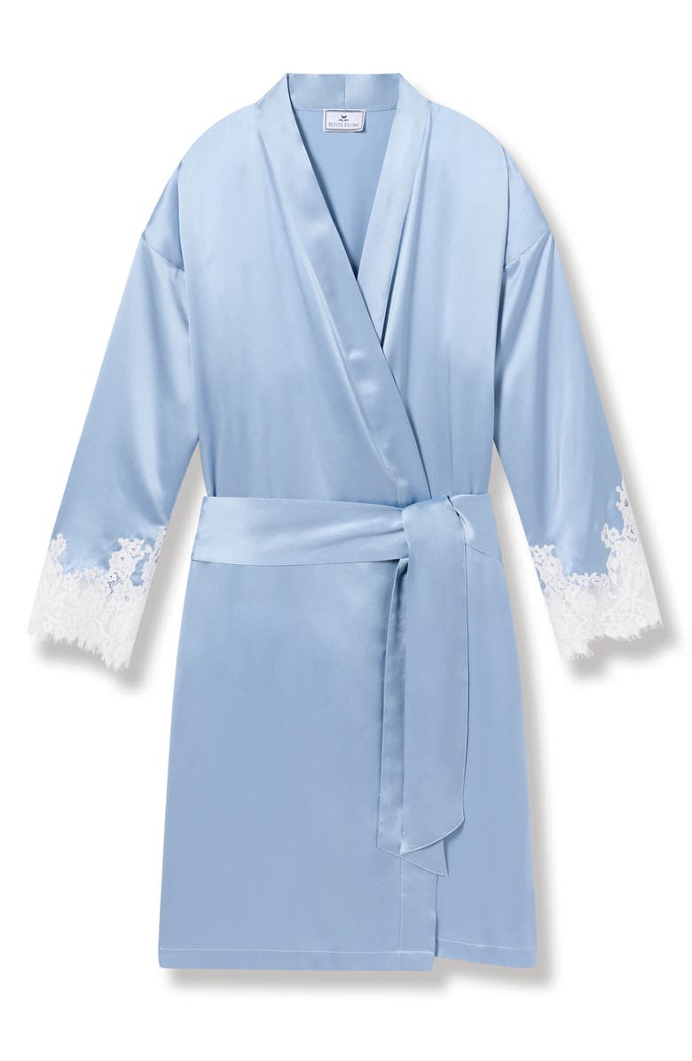 Petite Plume Periwinkle Lace Mulberry Silk Robe, Alternate, color, 
