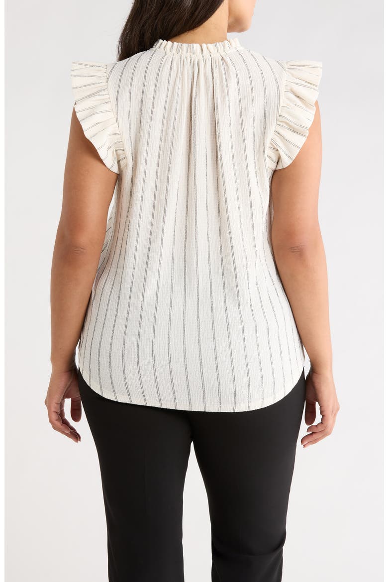 Striped Ruffle Neck Flutter Sleeve Top, Alternate, color, WHITE DOVE/ ANNEBLACK
