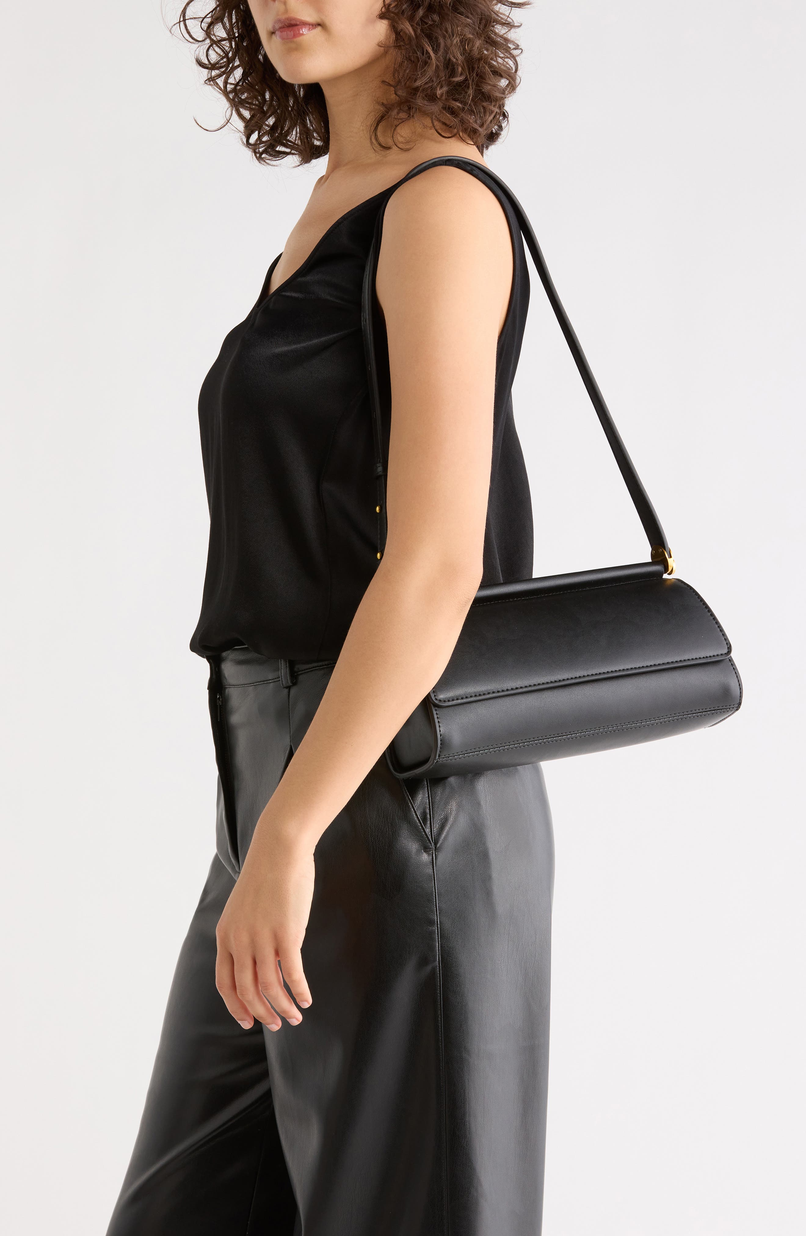 BCBG Sleek Angled Shoulder Bag, Alternate, color, Black