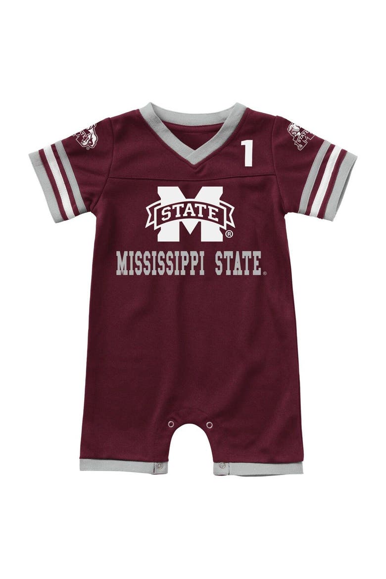 Newborn & Infant Colosseum Maroon Mississippi State Bulldogs Bumpo Football Logo Romper, Main, color, Maroon