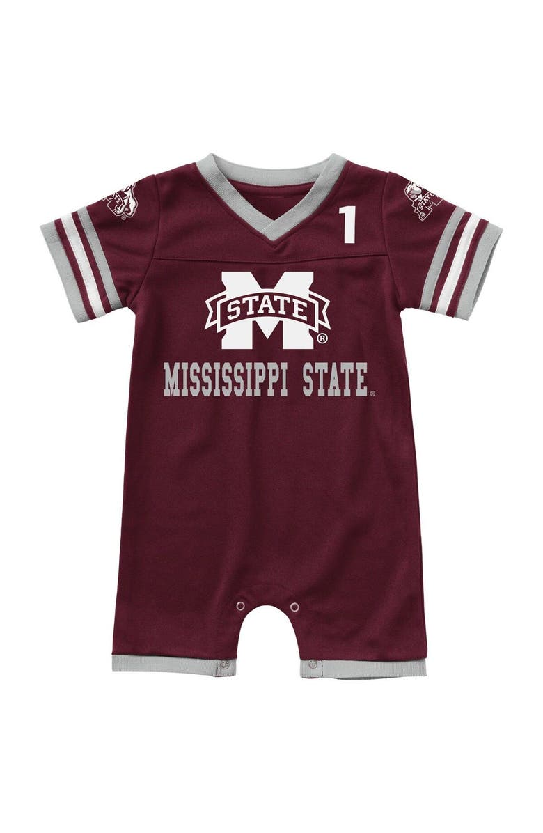 COLOSSEUM Newborn & Infant Colosseum Maroon Mississippi State Bulldogs Bumpo Football Logo Romper, Main, color, Maroon
