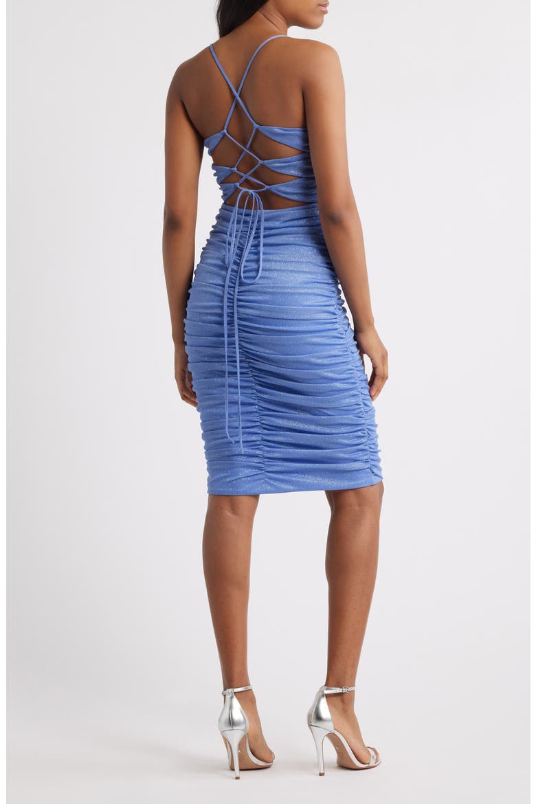 Glitter Ruched Lace Back Body-Con Dress, Alternate, color, PERIWINKLE