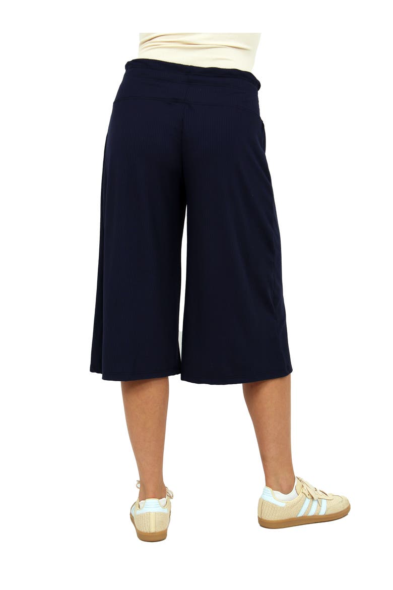 Womens Basic Ribbed Knit Drawstring Flared Capri Pants, Alternate, color, Navy