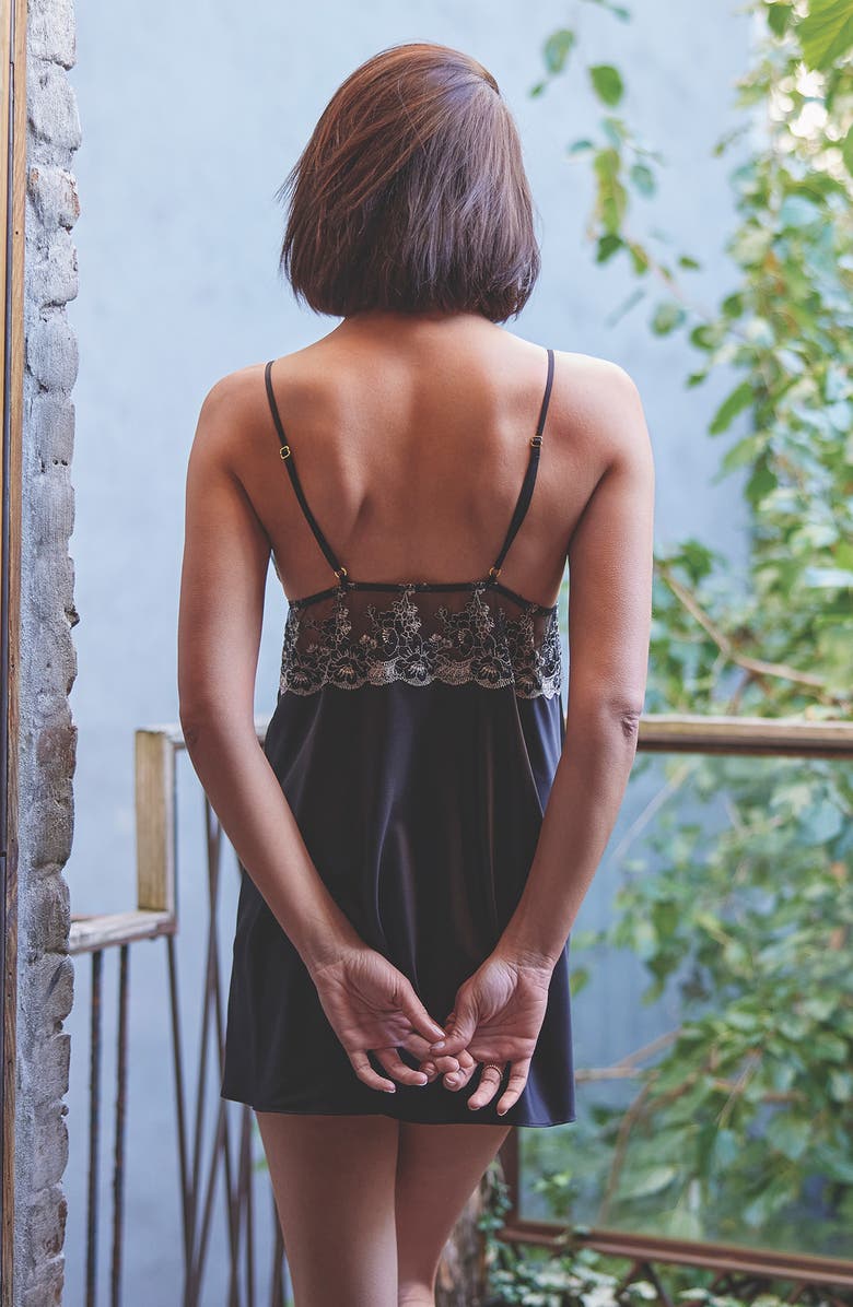 Flora Nikrooz Rosa Charm Chemise, Alternate, color, Black