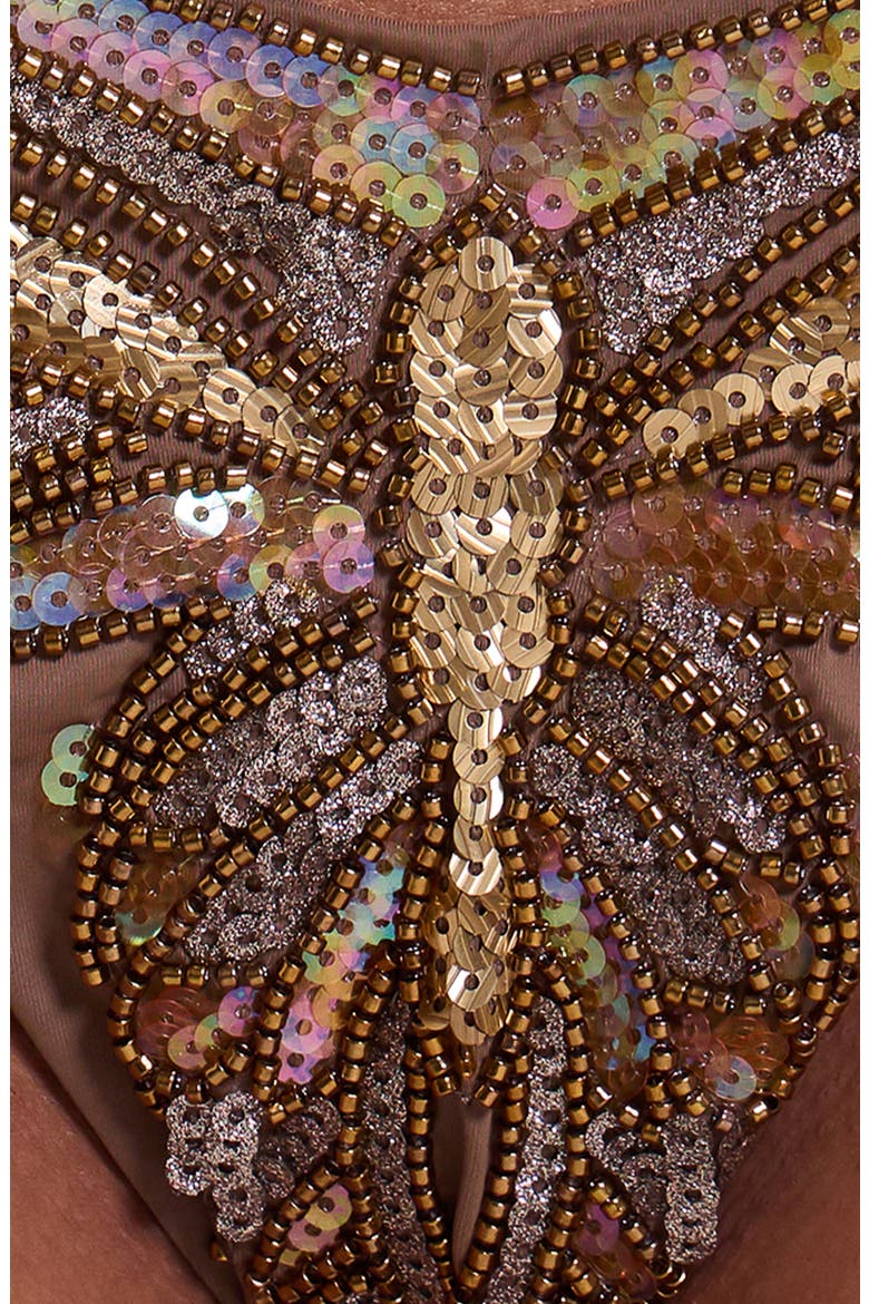 Alula Embellished Butterfly Bikini Bottoms, Alternate, color, GOLD