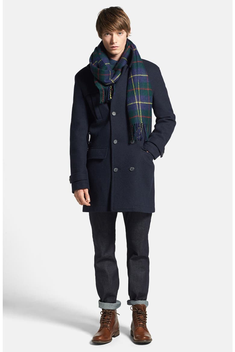 Double Breasted Wool Blend Trench Coat, Alternate, color, NAVY