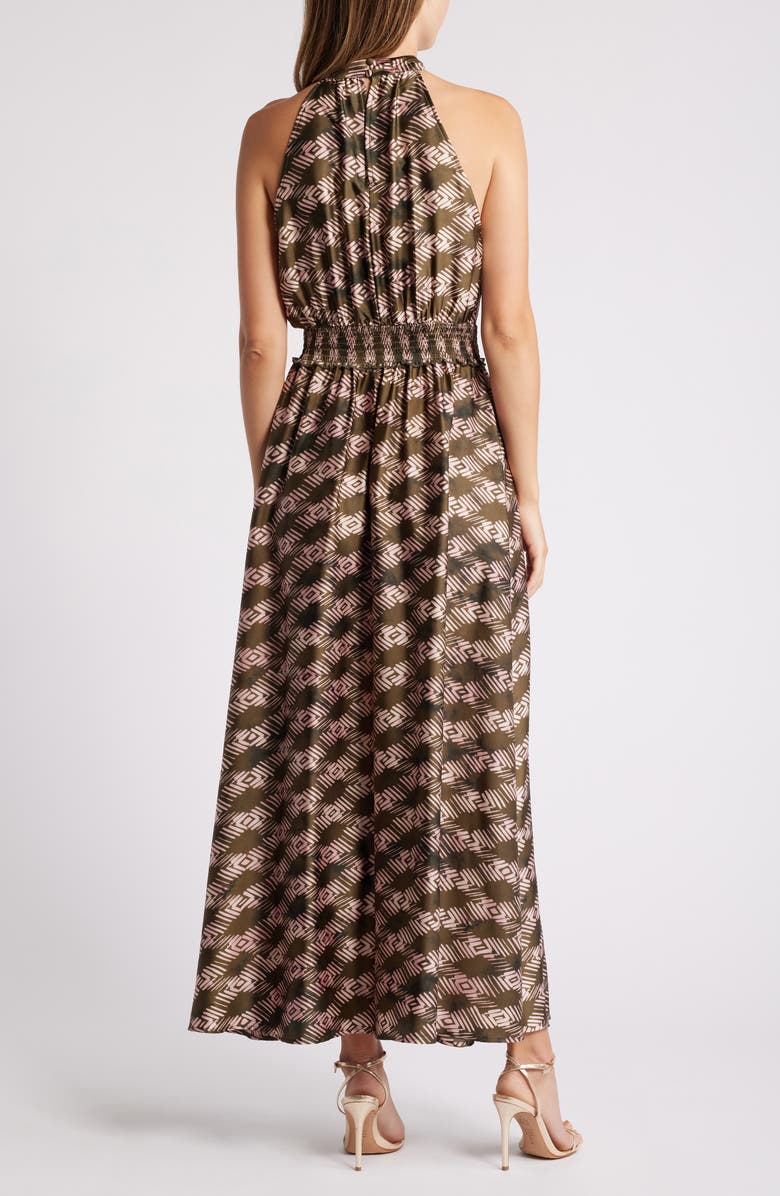 MELLODAY Geo Print Smocked Waist Maxi Dress, Alternate, color, Dark Olive Geo