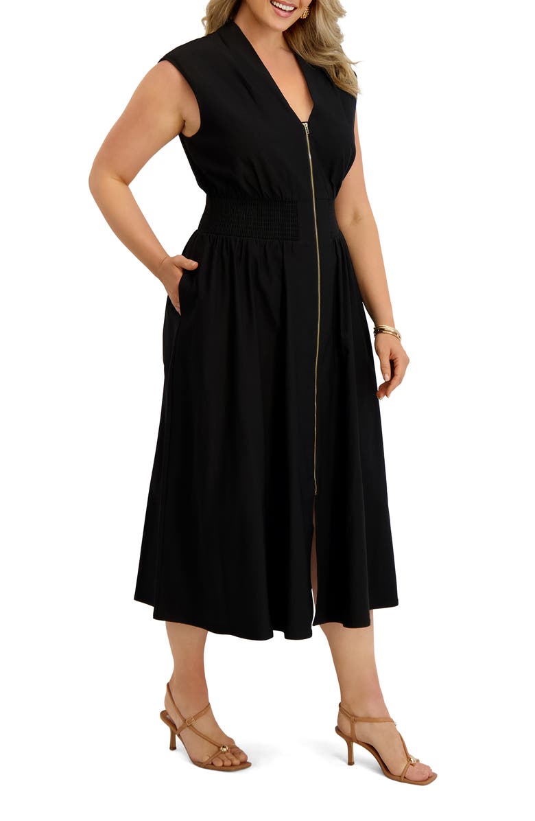 Kensie Front Zip Midi Dress, Alternate, color, 