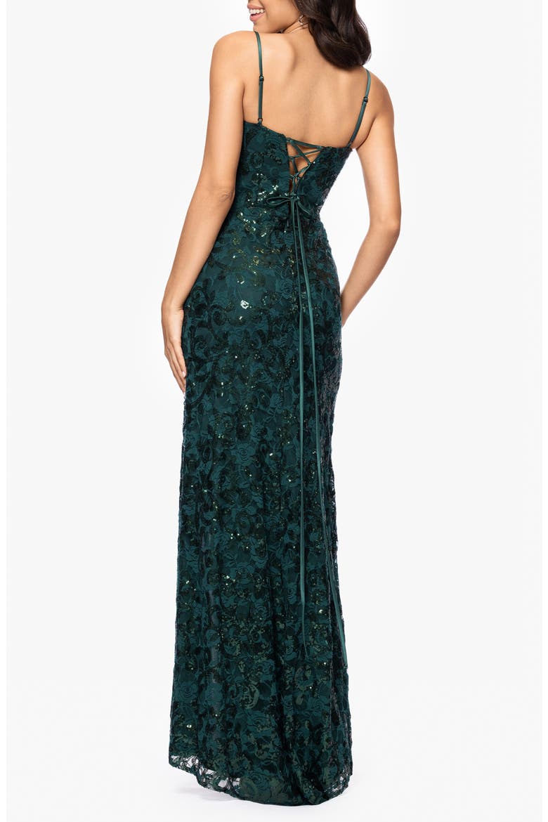 Sequin Floral Lace Cutout Detail Gown, Alternate, color, HUNTER