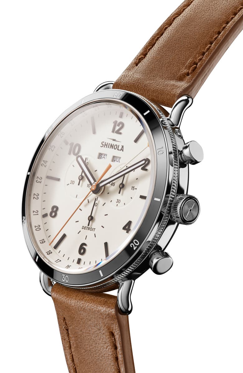 Shinola Canfield Sport Leather Strap Watch, 45mm, Alternate, color, Alabaster