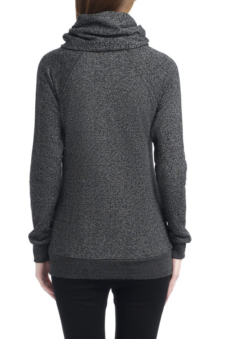 'Thea' Zip Collar Maternity Sweatshirt, Alternate, color, BLACK