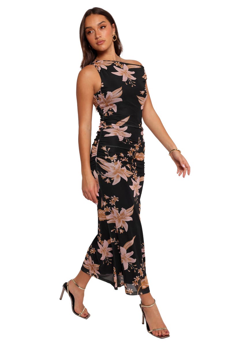 Petal & Pup Arabelle One-Shoulder Maxi Dress, Alternate, color, Black/ Peach