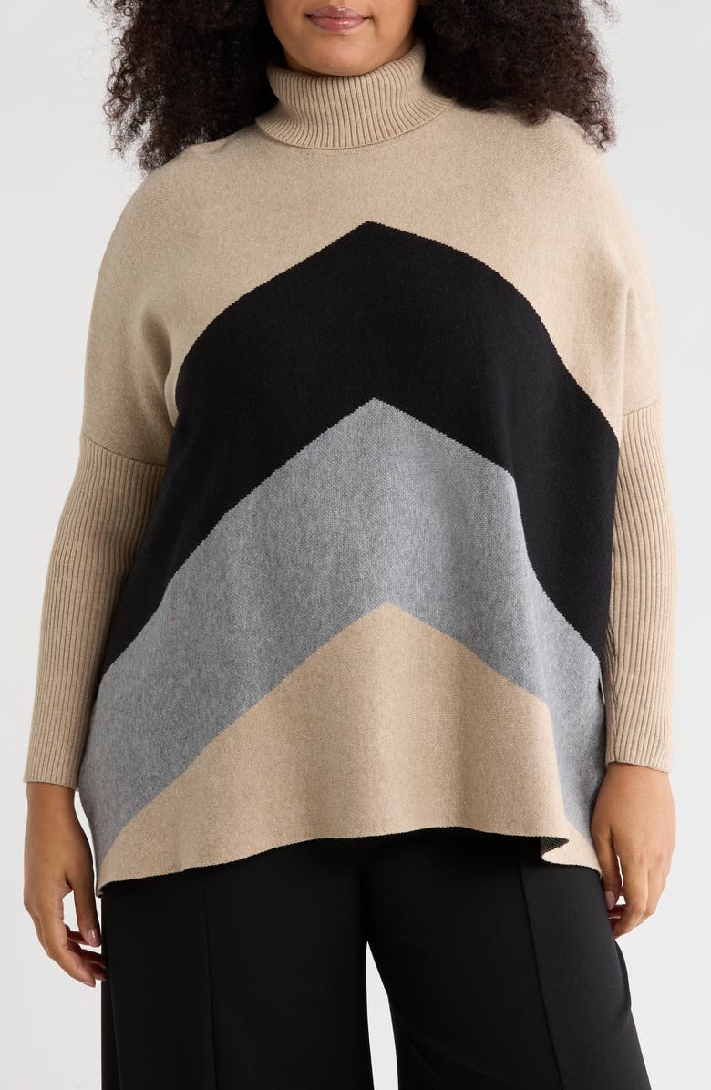 Joseph A Chevron Turtleneck Poncho, Main, color, Chevron Blocking