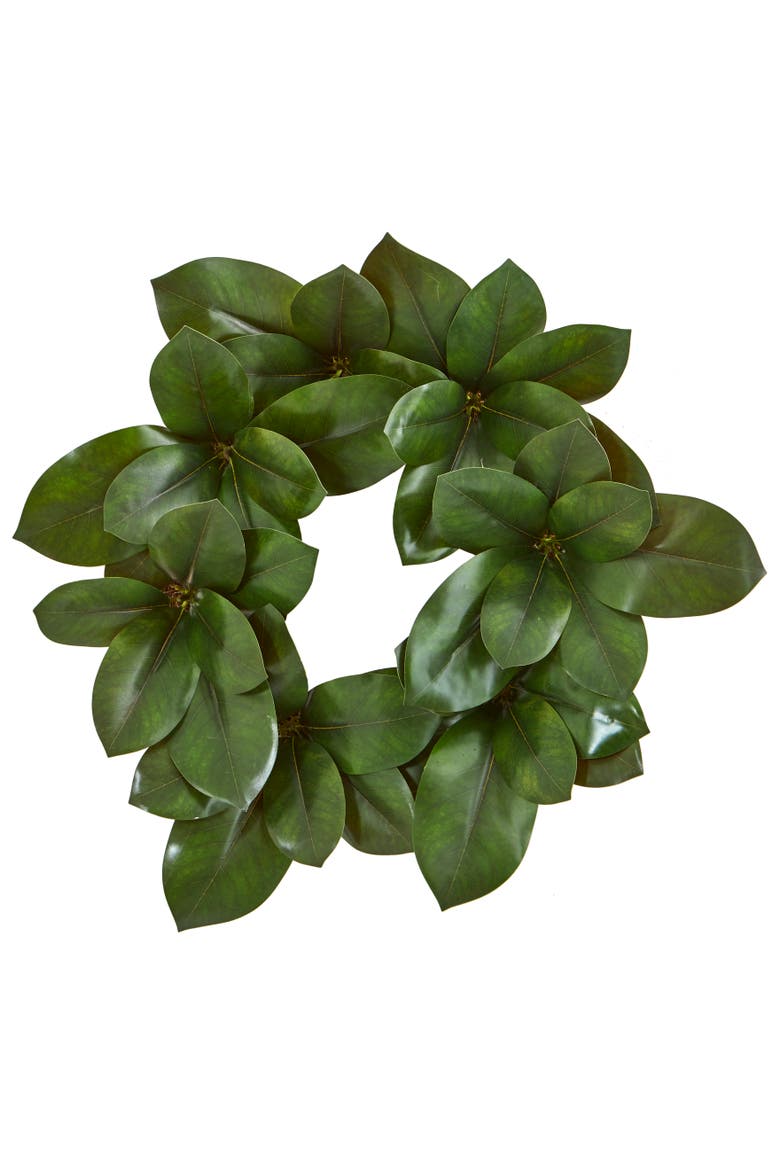 22-in Magnolia Leaf Artificial Wreath, Main, color, Green