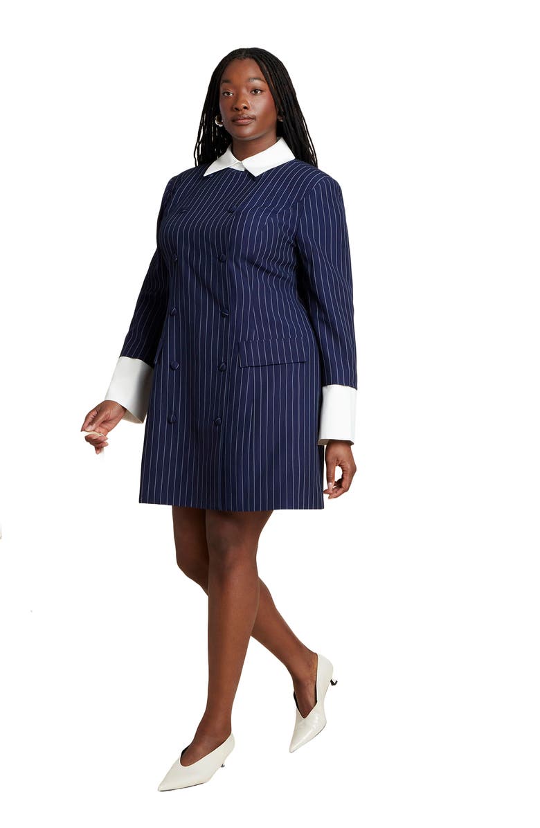 ELOQUII Twofer Pinstripe Blazer Dress, Main, color, Navy Pinstripe