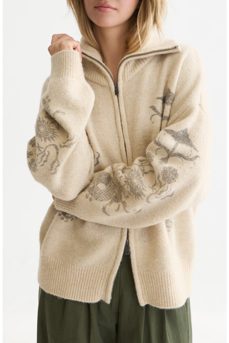 Printed Oversized Cardigan, Main, color, FOG MELANGE