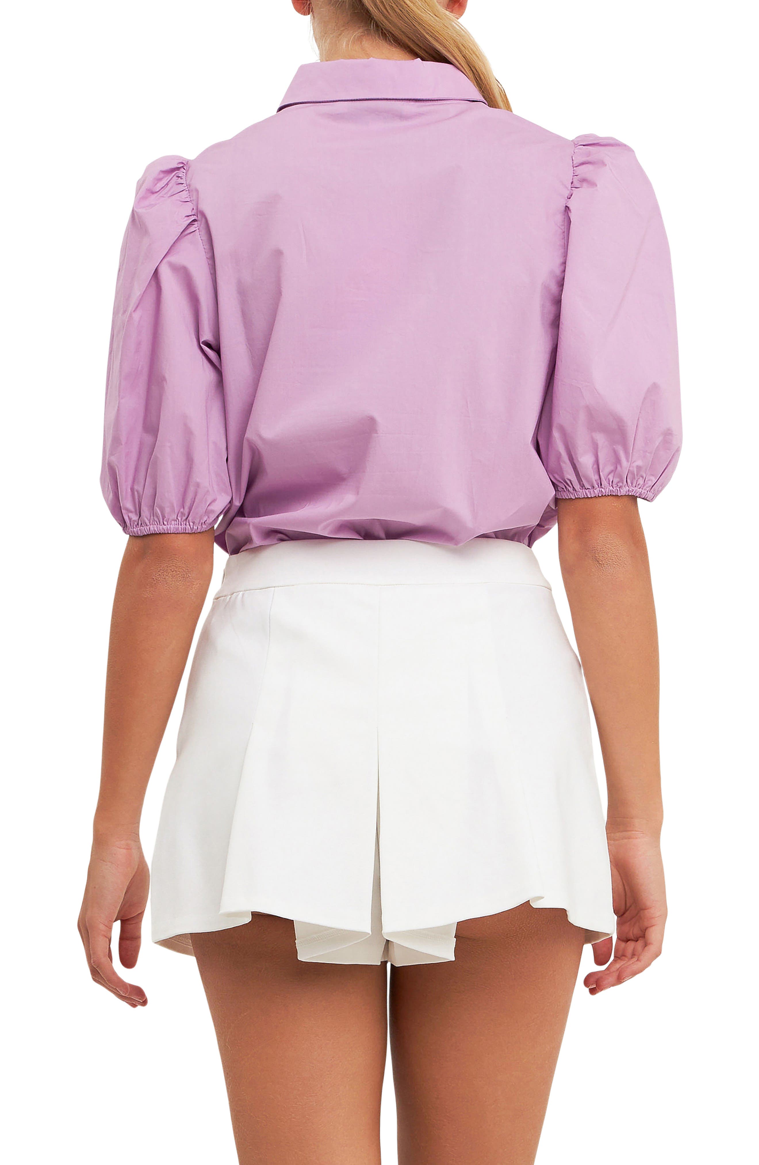 Button Front Puff Sleeve Blouse - image 2