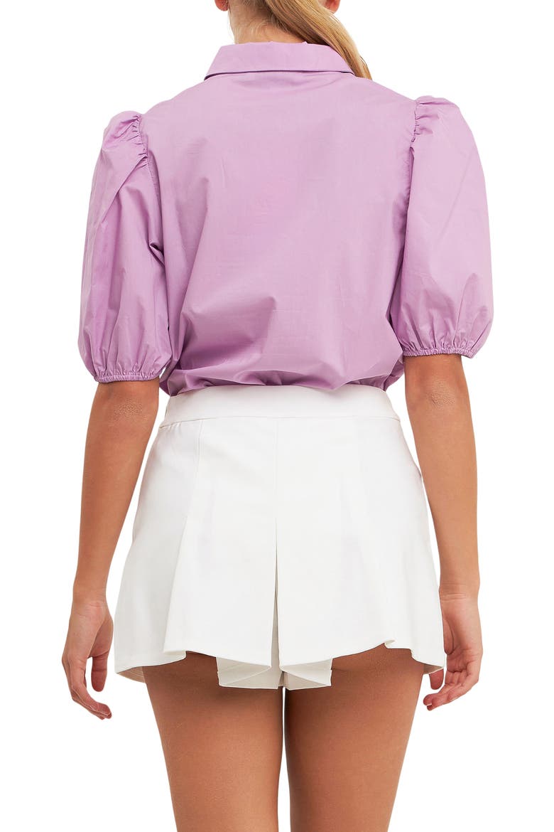 Button Front Puff Sleeve Blouse, Alternate, color, LILAC