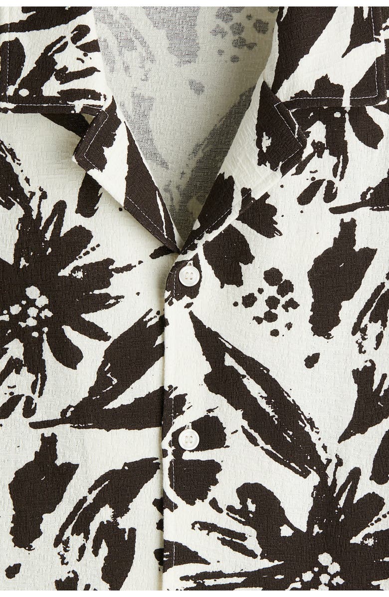 H&M Regular Fit Jacquard Resort Shirt, Alternate, color, White/Floral