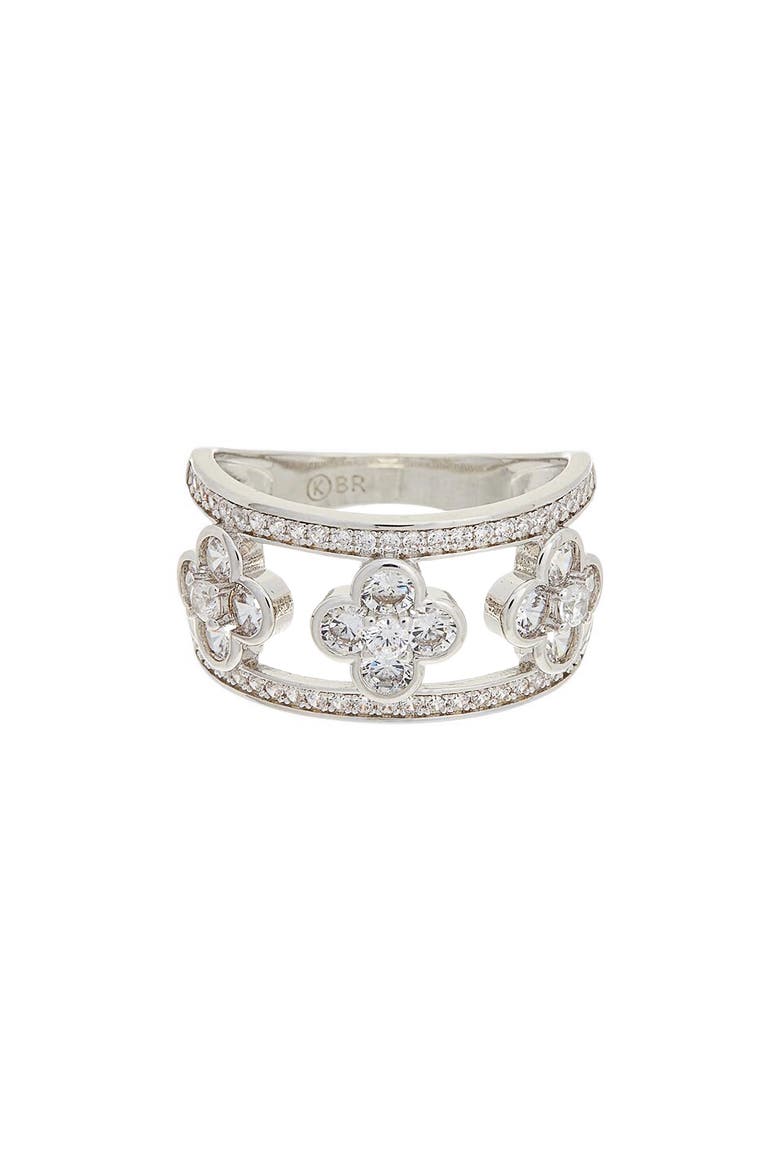 Cubic Zirconia Clover Ring, Main, color, WHITE GOLD