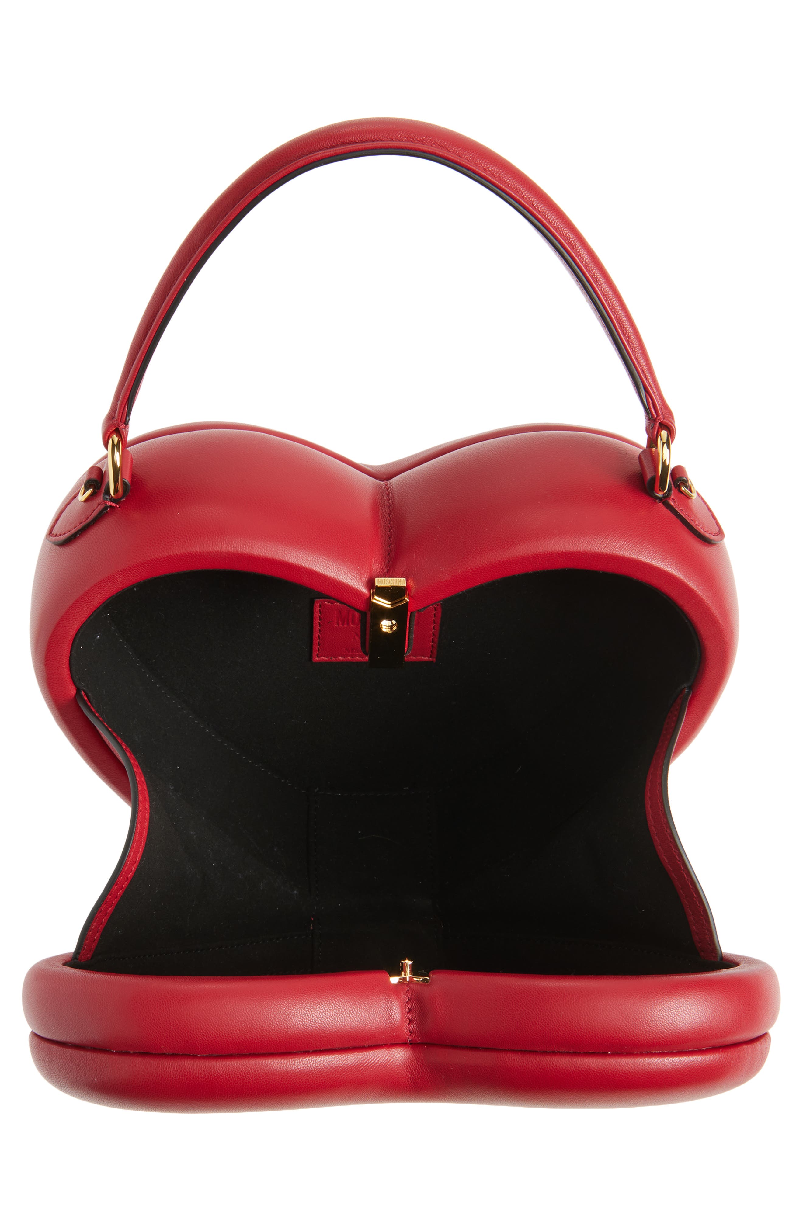 Moschino Love Me Logo Strap Leather Crossbody Bag, Alternate, color, Red 500 Oa0