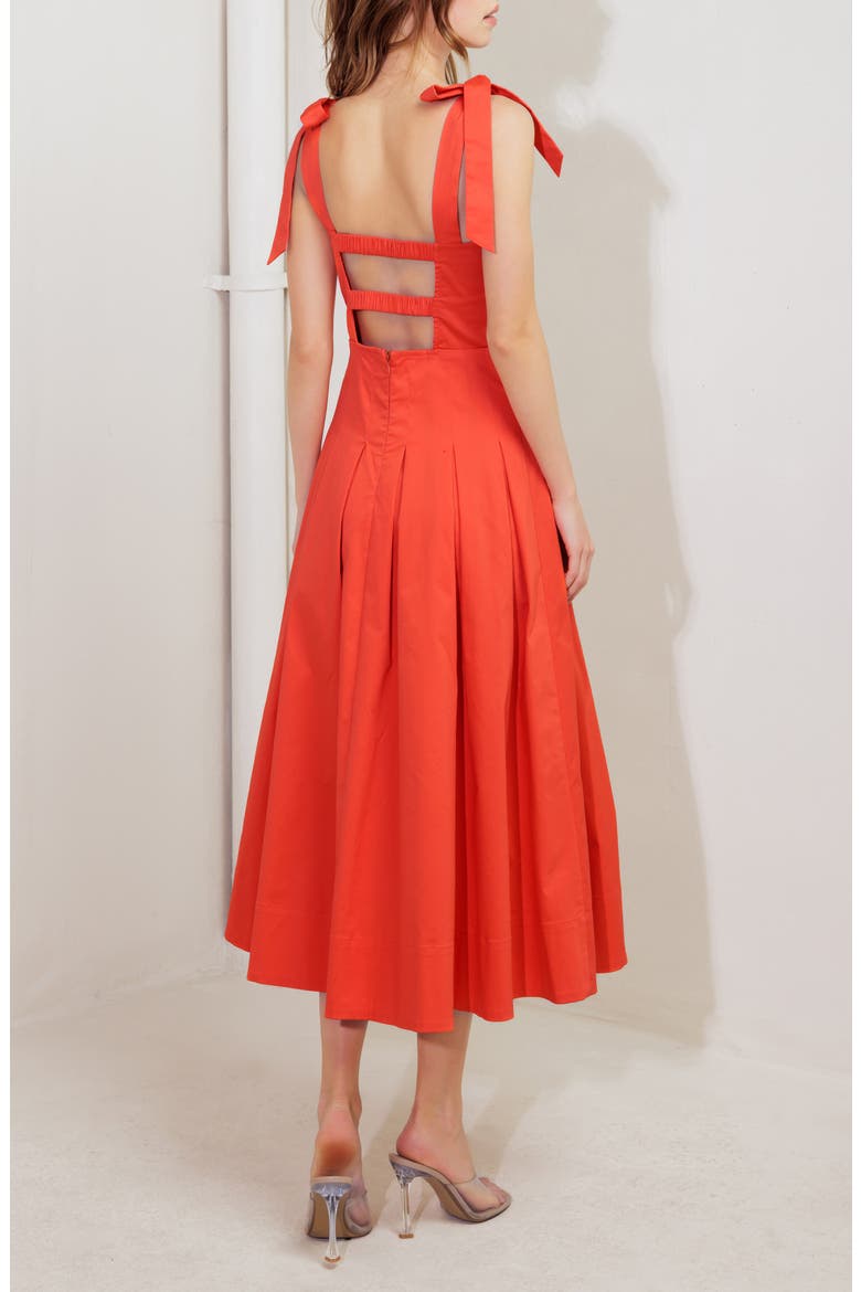 Tie Strap Stretch Cotton Midi Dress, Alternate, color, CORAL RED