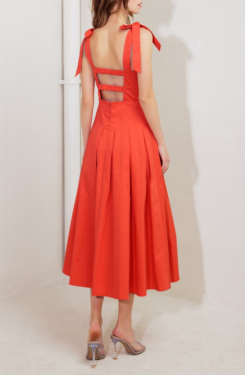 FREEMARKET Tie Strap Stretch Cotton Midi Dress, Alternate, color, Coral Red