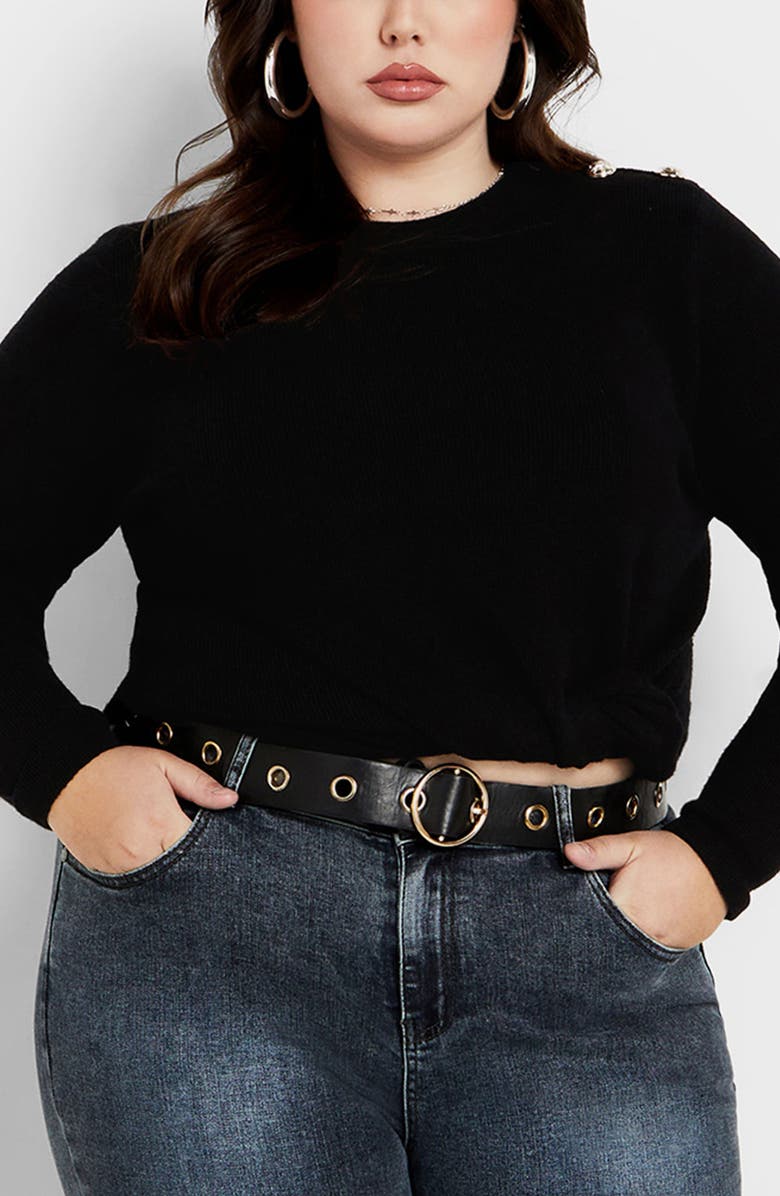 City Chic Royal Tie Hem Sweater, Main, color, Black