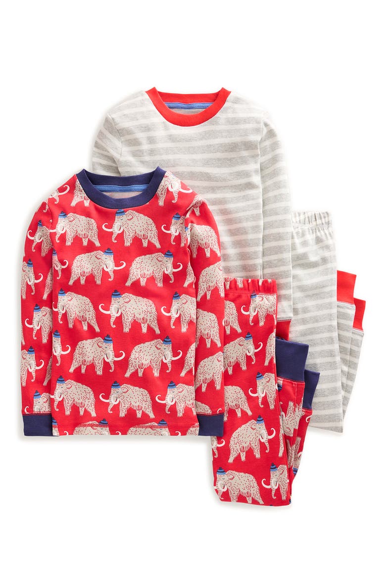 Kids' 2-Pack Fitted Two-Piece Cotton Pajamas, Main, color, RED MAMMOTH AND GREY STRIPE