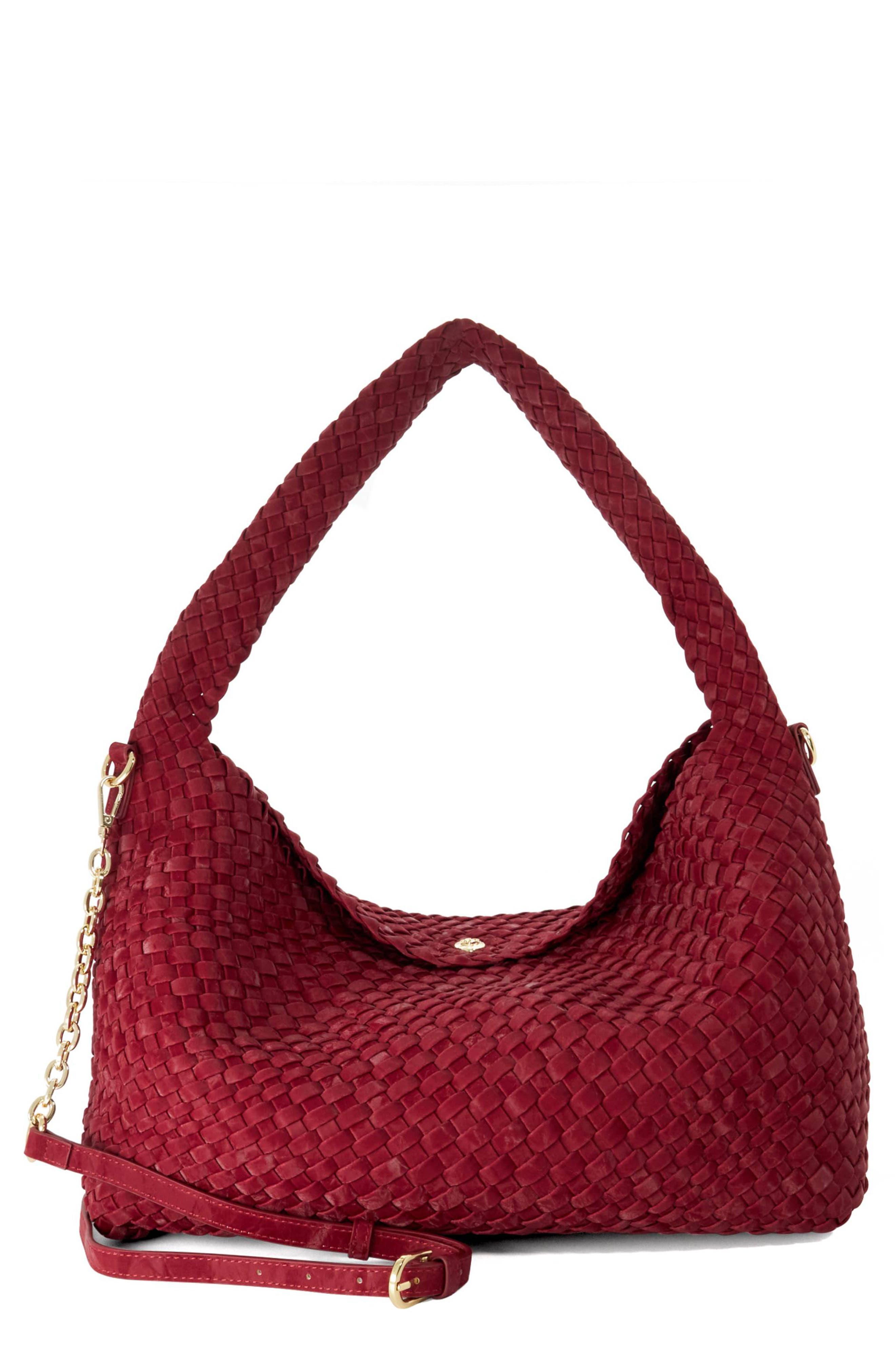 Deliberate Woven Hobo Bag, Main, color, BERRY