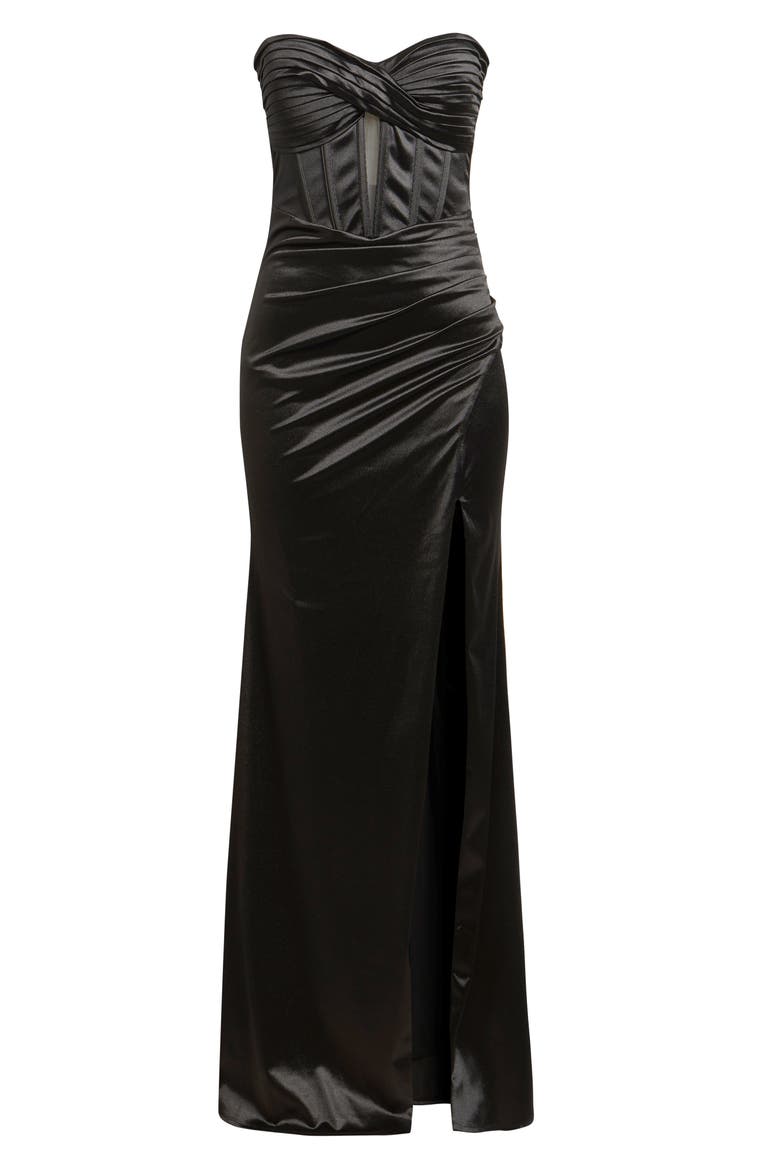 Ruched Corset Strapless Gown, Alternate, color, BLACK
