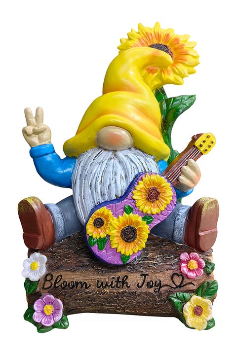 Bloom With Joy Sunflower Gnome Guitar Figurine