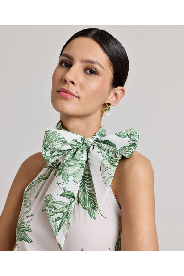 Flora Cotton Tie Neck Shirt, Alternate, color, Tropical Green Floral