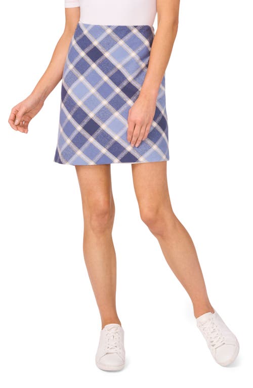 CeCe Plaid Cotton Twill Miniskirt in Niagara Blue 