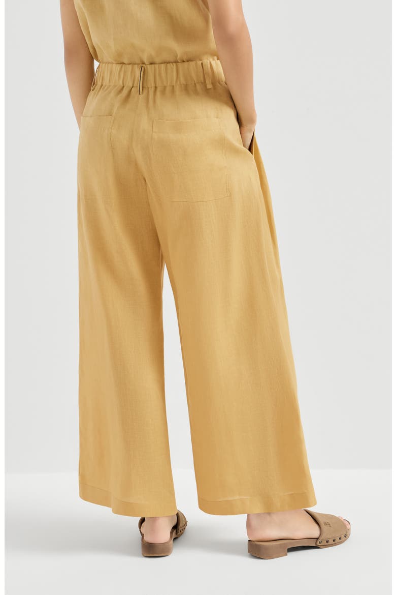 Linen trousers with drawstring and monili, Alternate, color, Zabaione Yellow
