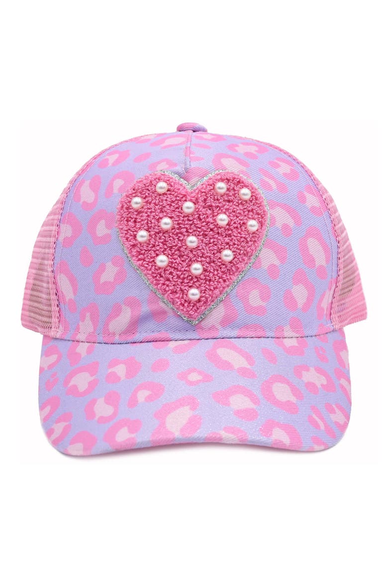 Kids' Floral Heart Trucker Hat, Alternate, color, PEONY