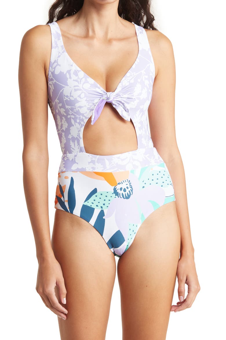 Magnolia Stripes Cutout Reversible One-Piece Swimsuit, Main, color, PURPLE