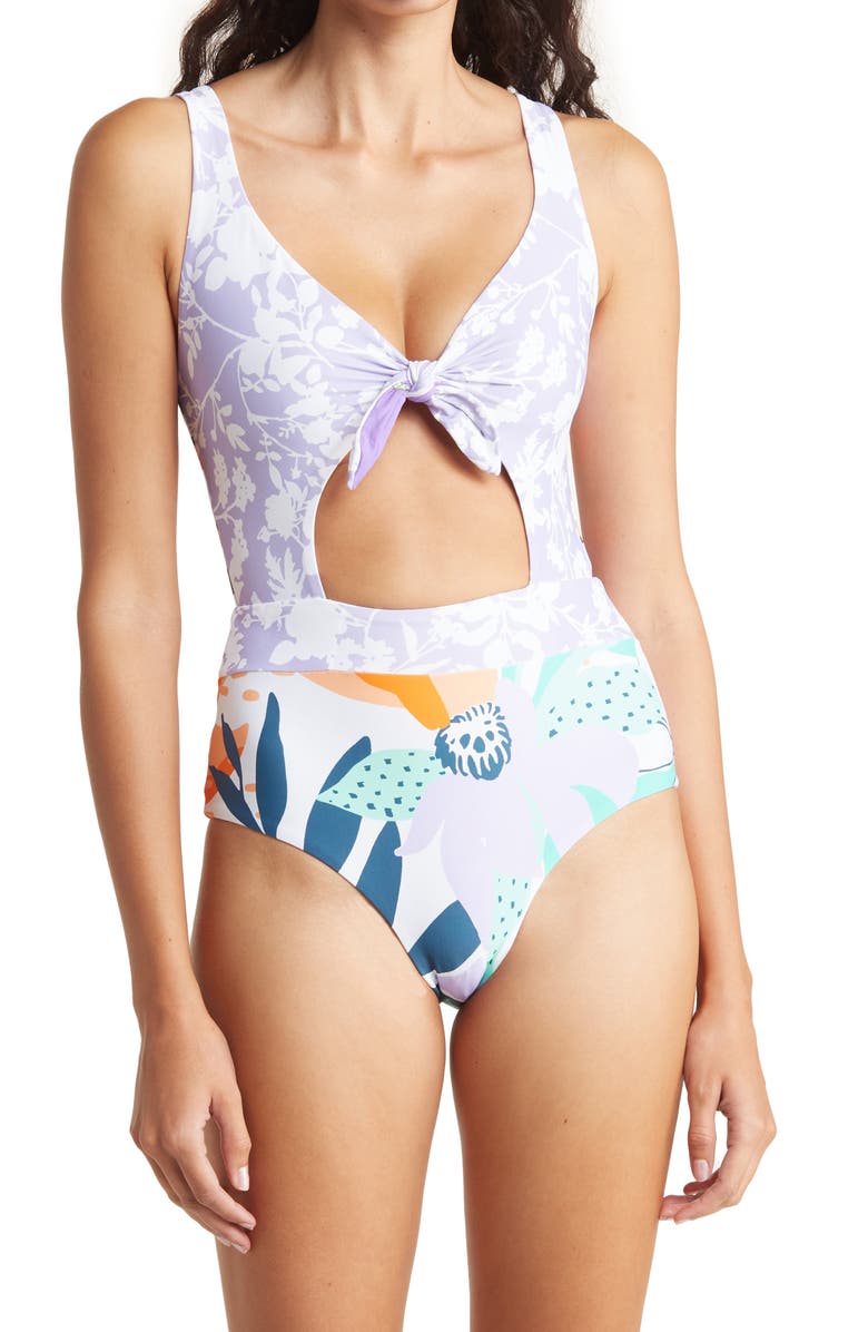 Maaji Magnolia Stripes Cutout Reversible One-Piece Swimsuit, Main, color, 
