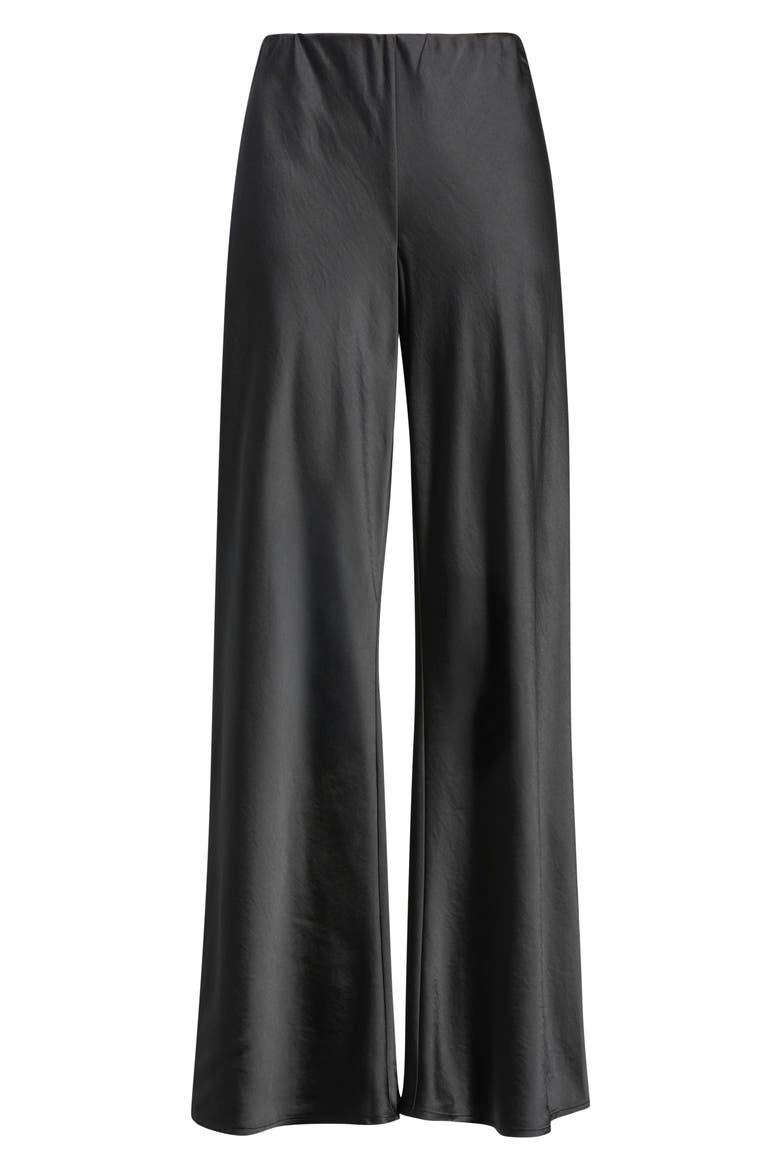 Satin Wide Leg Pull On Pants, Main, color, BLACK