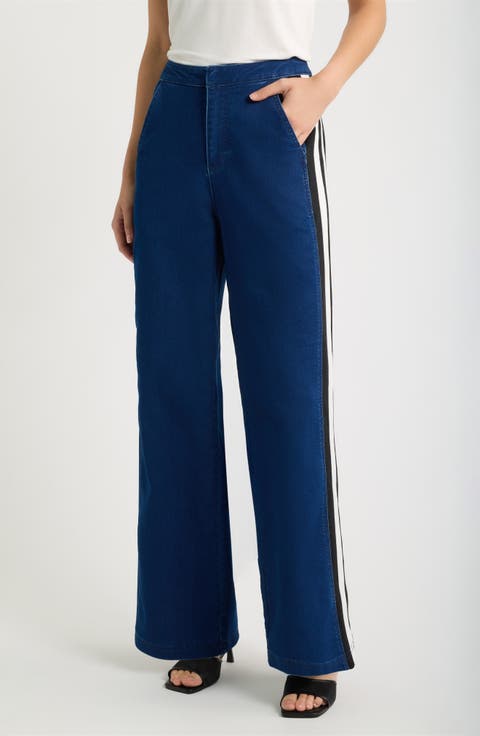Athletic Stripe High Waist Relaxed Wide Leg Jeans