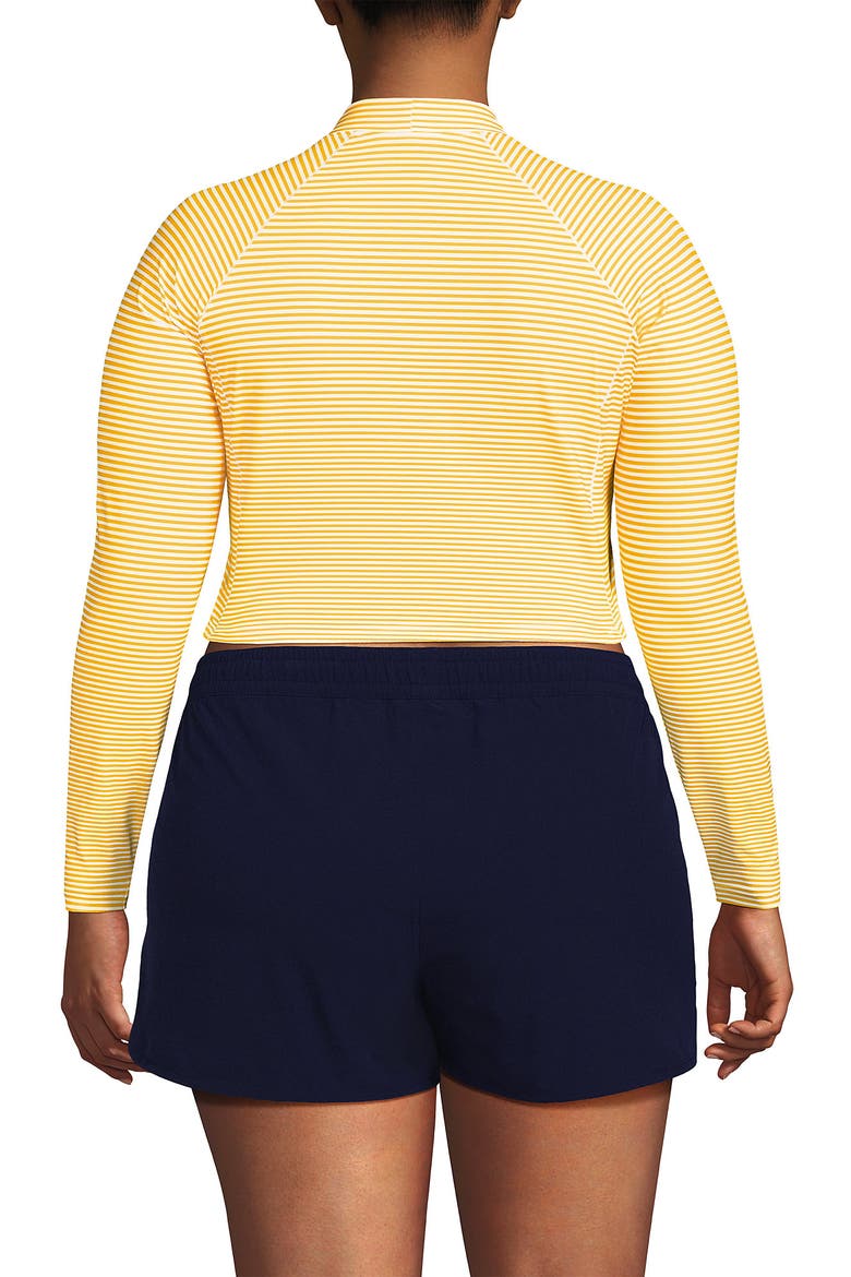 Long Sleeve Mock Neck Cropped UPF 50 Sun Protection Rash Guard, Alternate, color, Sweet Mango Mini Stripe