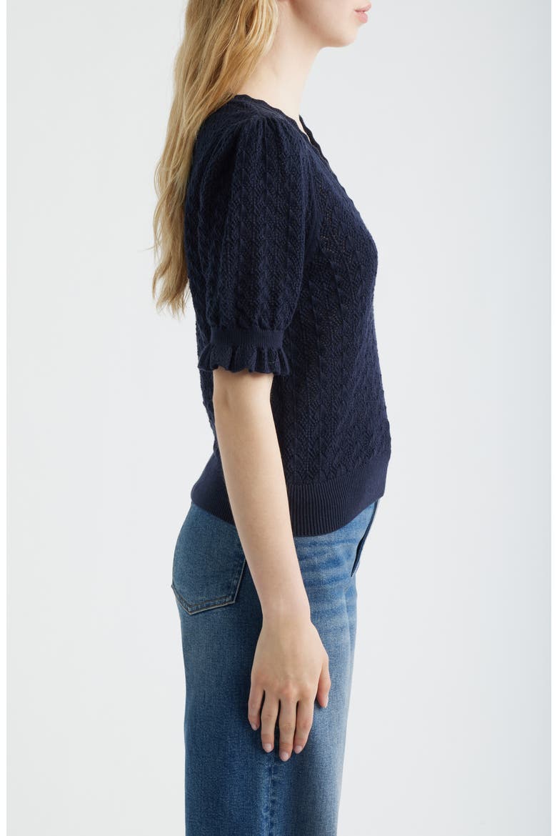 Haisley Pointelle Stitch Organic Cotton & Silk Blend Sweater, Alternate, color, DEEP NAVY