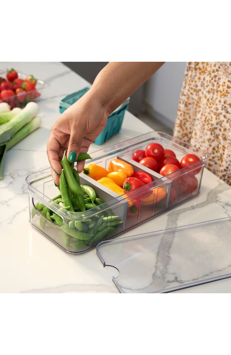 iDesign Large Fridge Organizer Bin with Removable Divider and Lid - Set of 3 - Clear/Gray, Alternate, color, Gray