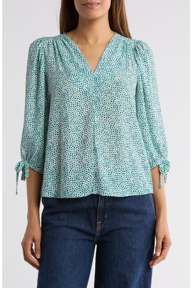 Dot V-Neck Long Sleeve Top, Main, color, GREEN
