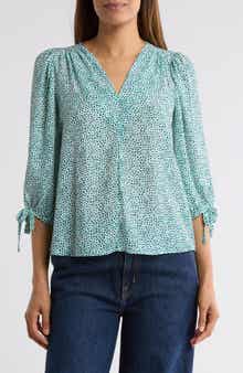 Renee C Dot V-Neck Long Sleeve Top